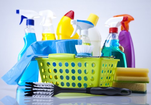 Cleaner applying safe working practices with protective equipment