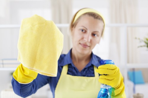Cleaner maintaining a residential flat in Horeditch during a regular cleaning visit